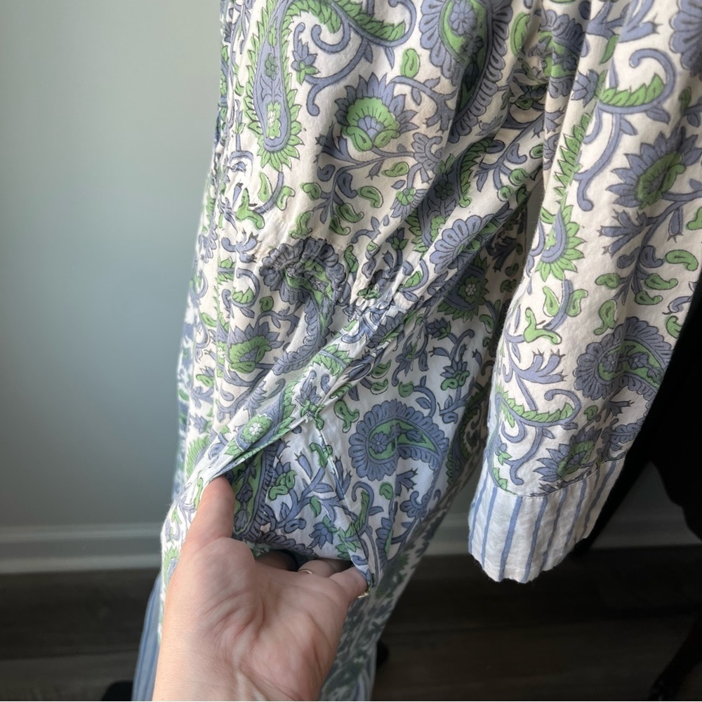 Women’s Paisley Drawstring Waist Dress in White, Green & Blue - Picture 5 of 12